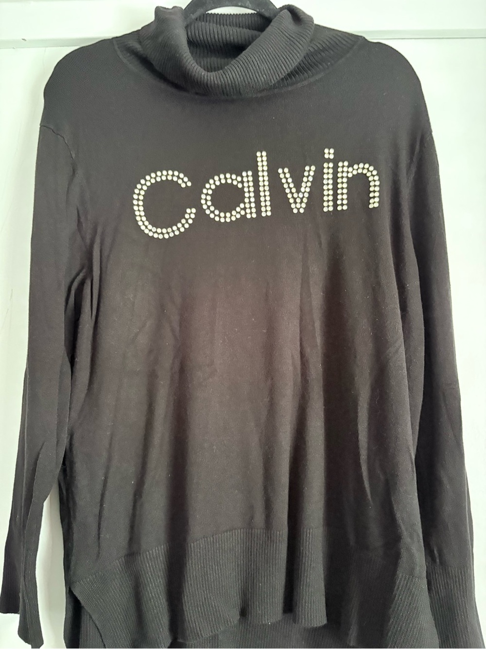 Calvin Klein Black Turtleneck Sweater with Studded 'calvin' Logo